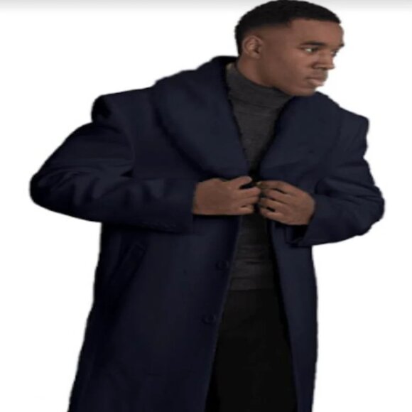 Mens Overcoat With Fur Collar - Navy Topcoat - Picture 1 of 2